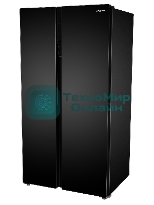 Холодильник Hyundai CS6503FV черное стекло двухкамерный 407/205л морозилка сбоку, No Frost, Side by Side