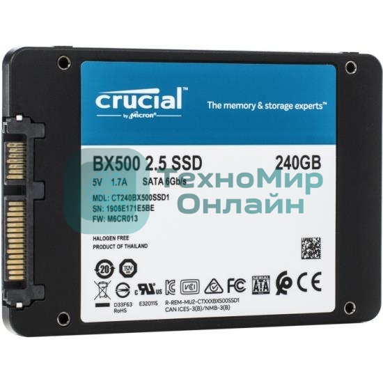 Накопитель SSD Crucial BX500, 240Gb, 2.5