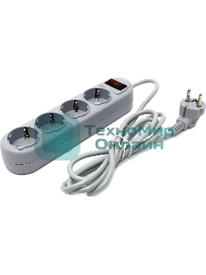 Сетевой фильтр Defender ES Lite, 1.8 м, 4 розетки, серый