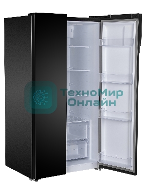Холодильник Hyundai CS6503FV черное стекло двухкамерный 407/205л морозилка сбоку, No Frost, Side by Side