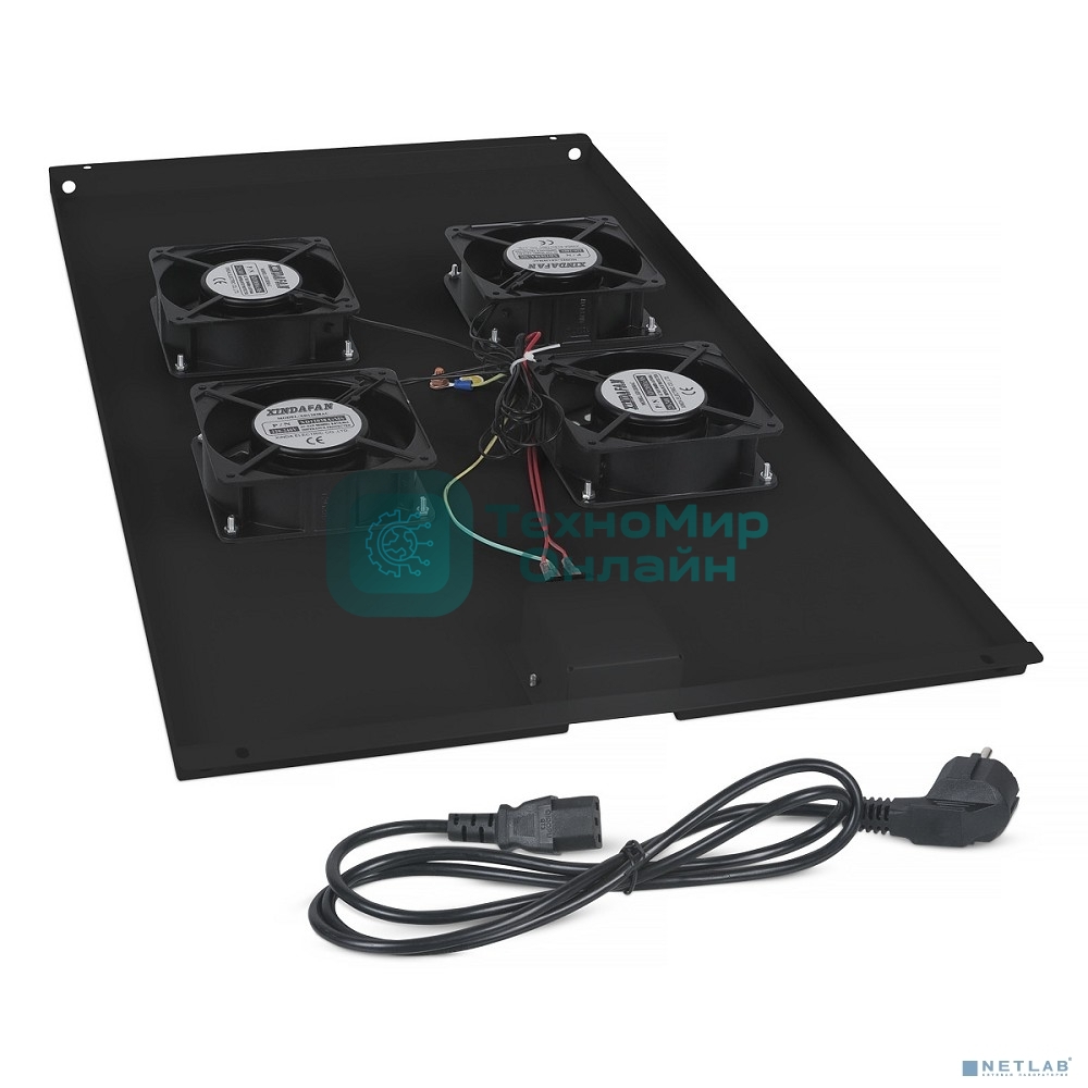 Вентиляторный модуль Cabeus, 1U, 40х417х715 мм (ВхШхГ), вентиляторов: 4, поток: 600 м3/ч, в напольные шкафы серии SH-05C глубиной 1000мм, черный