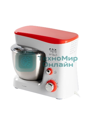 Миксер стационарный Endever Sigma-25, 1000 Вт., планетарный, многофункциональный, стальная чаша 3,5 л., регулировка скорости, белый/красный