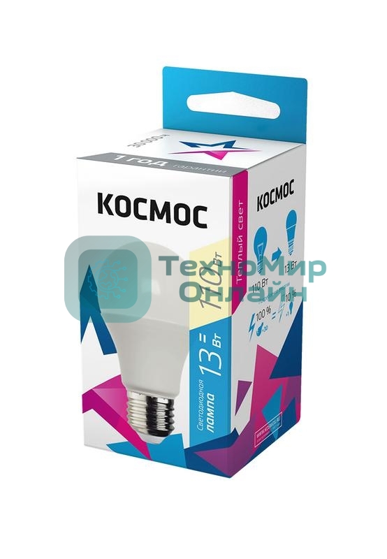 Лампа светодиодная Космос LED BASIC A60 13Вт 220В E27 3000К