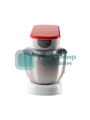 Миксер стационарный Endever Sigma-25, 1000 Вт., планетарный, многофункциональный, стальная чаша 3,5 л., регулировка скорости, белый/красный