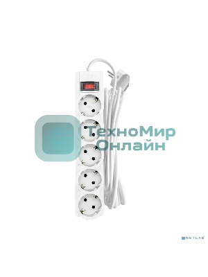 Сетевой фильтр CBR CSF 2505-5.0 White CB, 5 евророзеток, длина кабеля 5 метров, цвет белый, коробка
