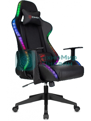 Кресло ZOMBIE GAME RGB черный, экокожа, 120 кг, подголовник, механизм качания