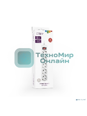 Сетевой фильтр CBR CSF 2505-5.0 White CB, 5 евророзеток, длина кабеля 5 метров, цвет белый, коробка