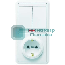 Блок Кунцево-Электро БКВР-055 Бэлла (2-кл. выкл. с инд. + розетка с заземл.) белый