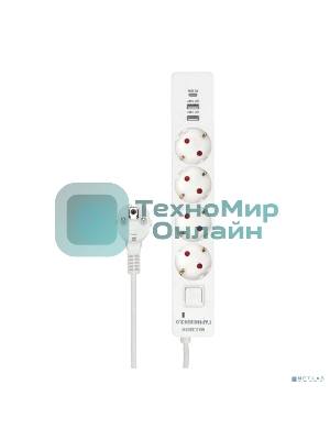 Сетевой фильтр Гарнизон EPS-OP-4-CU2-W-2 2.0 Мультипорт 4 р, 10А, 1xType-C PD, 2 х USB QC, 4 м, ур.защиты 4+, белый, пак (21449)
