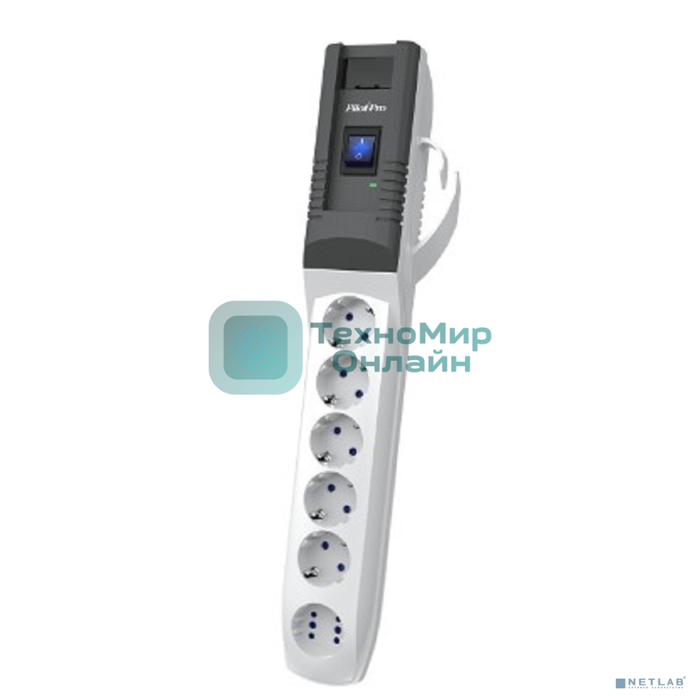 Сетевой фильтр Pilot PRO USB 1.8 м, 6 розеток, серый, коробка