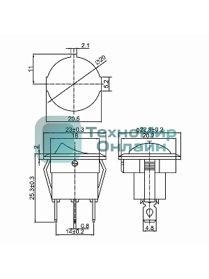 Выключатель клавишный Rexant круглый 250V 6А (3с) ON-OFF красный с подсветкой