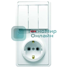 Блок Кунцево-Электро БКВР-054 Бэлла (3-кл. выкл. с подсветкой + розетка с заземл.) белый Кунцево 5845