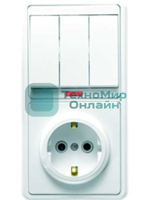 Блок Кунцево-Электро БКВР-054 Бэлла (3-кл. выкл. с подсветкой + розетка с заземл.) белый Кунцево 5845