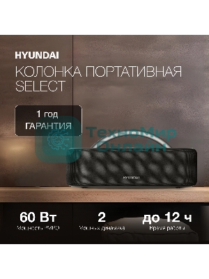 Колонка портативная Hyundai H-PS1028 черный 60W 2.0 BT 10м 4400mAh