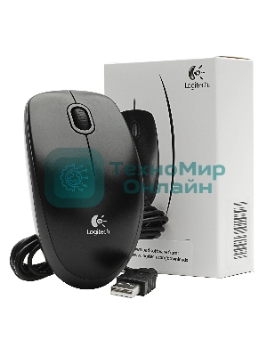 Мышь проводная Logitech B100 черный, 1000 dpi, USB, кнопки - 3