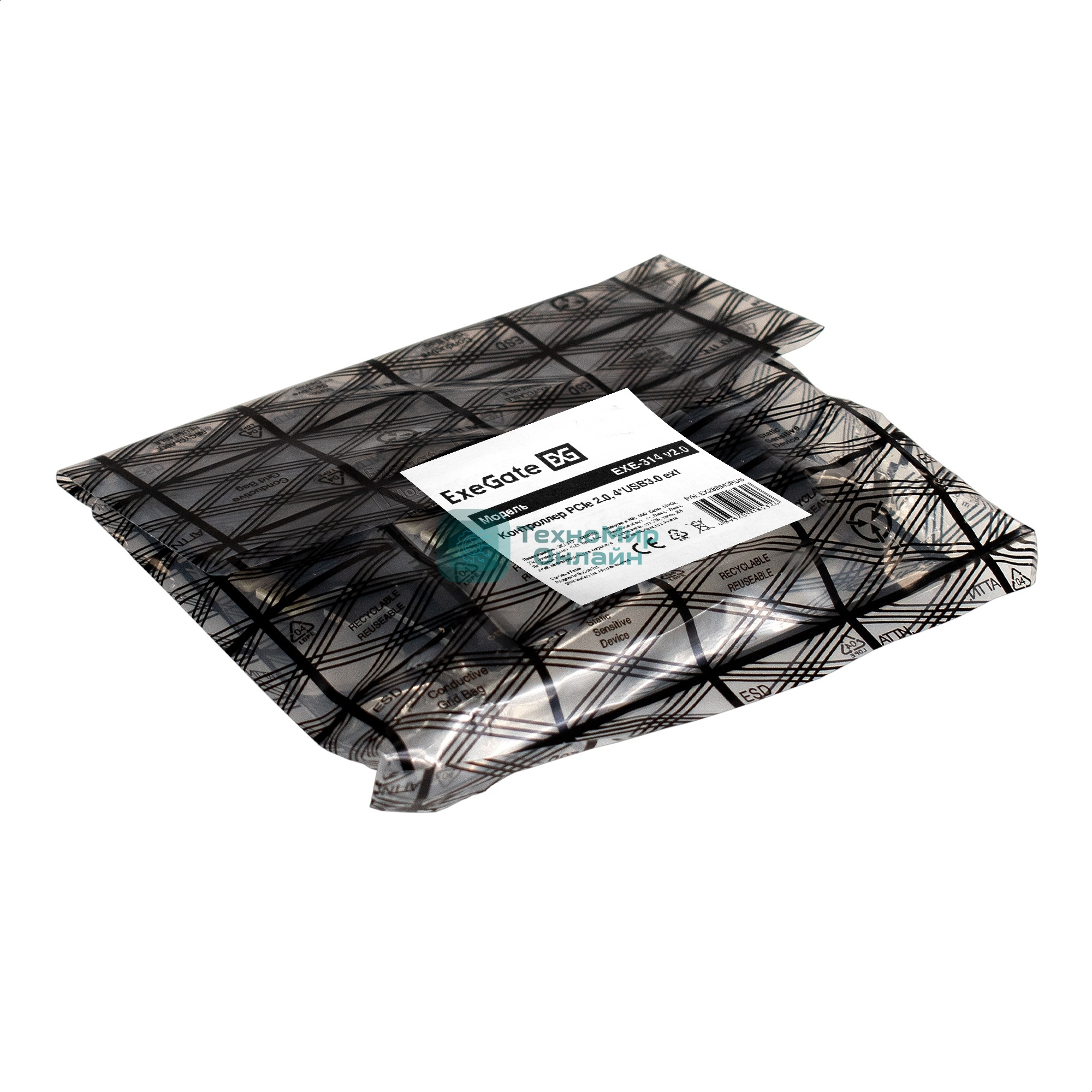 Контроллер ExeGate EXE-314 v2.0 (PCI-E x1 v2.0, 4хUSB 3.0 ext., разъем доп.питания Molex, VIA Labs Chipset VL805)