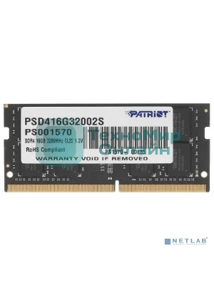 Оперативная память Patriot Signature, DDR4, 16GB (1x16 GB), 3200 MHz, CL22, SO-DIMM
