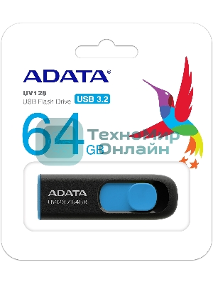 Флешка USB ADATA UV128 (AUV128-64G-RBE), 64Gb, USB 3.0, R/W 100/30, черный/синий