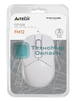 Мышь проводная A4Tech Fstyler FM12S белый, 1200 dpi, USB, кнопки - 3
