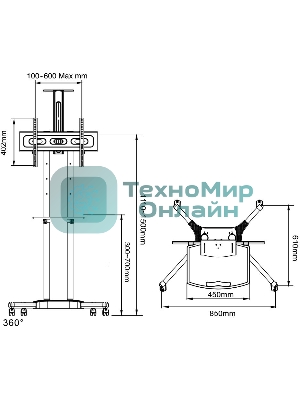Мобильная стойка напольная Arm media PT-STAND-12 черный 1 шт/уп. для TV 32