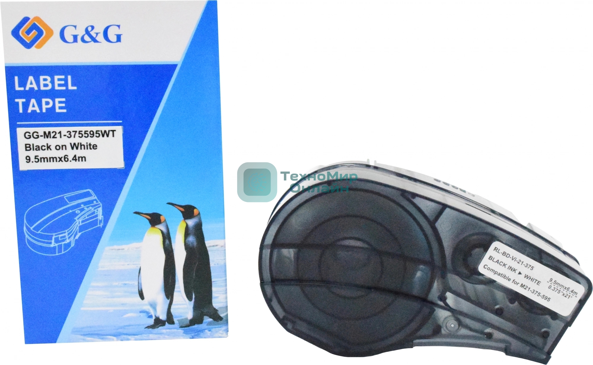 Картридж ленточный G&G GG-M21-375595WT черный на белом 9.5x6.4 для Brady BMP21-PLUS, BMP21-LAB