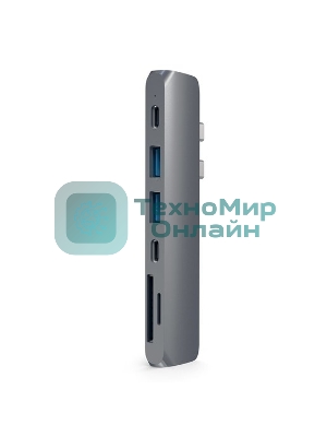 USB-концентратор Satechi Aluminum Pro Hub для Macbook Pro (USB-C). Порты: HDMI, Thunderbolt 3, USB Type-C, SD, microSD, 2 x USB 3.0. серый космос.