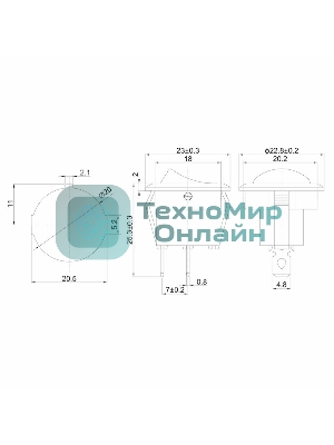 Выключатель клавишный Rexant круглый 250V 6А (2с) ON-OFF красный