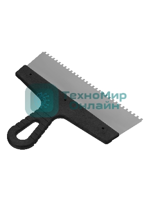 Шпатель из нержавеющей стали Сибртех 250 мм, зуб 4х4 мм, пластмассовая рукоятка