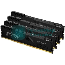Оперативная память Kingston Fury Beast, DDR4, 64GB (4x16GB), 3200MHz, CL16, DIMM, радиатор, черный