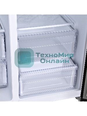 Холодильник Hyundai CS6503FV черное стекло двухкамерный 407/205л морозилка сбоку, No Frost, Side by Side