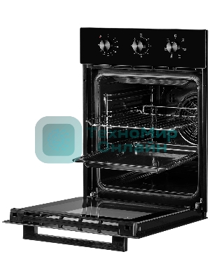 Встраиваемый духовой шкаф Monsher MOE 4563 Noir, электрический, High-Tech, объем 50 л, конвекция, гриль, 3 стекла в дверце, съемные стекла, съемная дверца, телескопические направляющие, черный