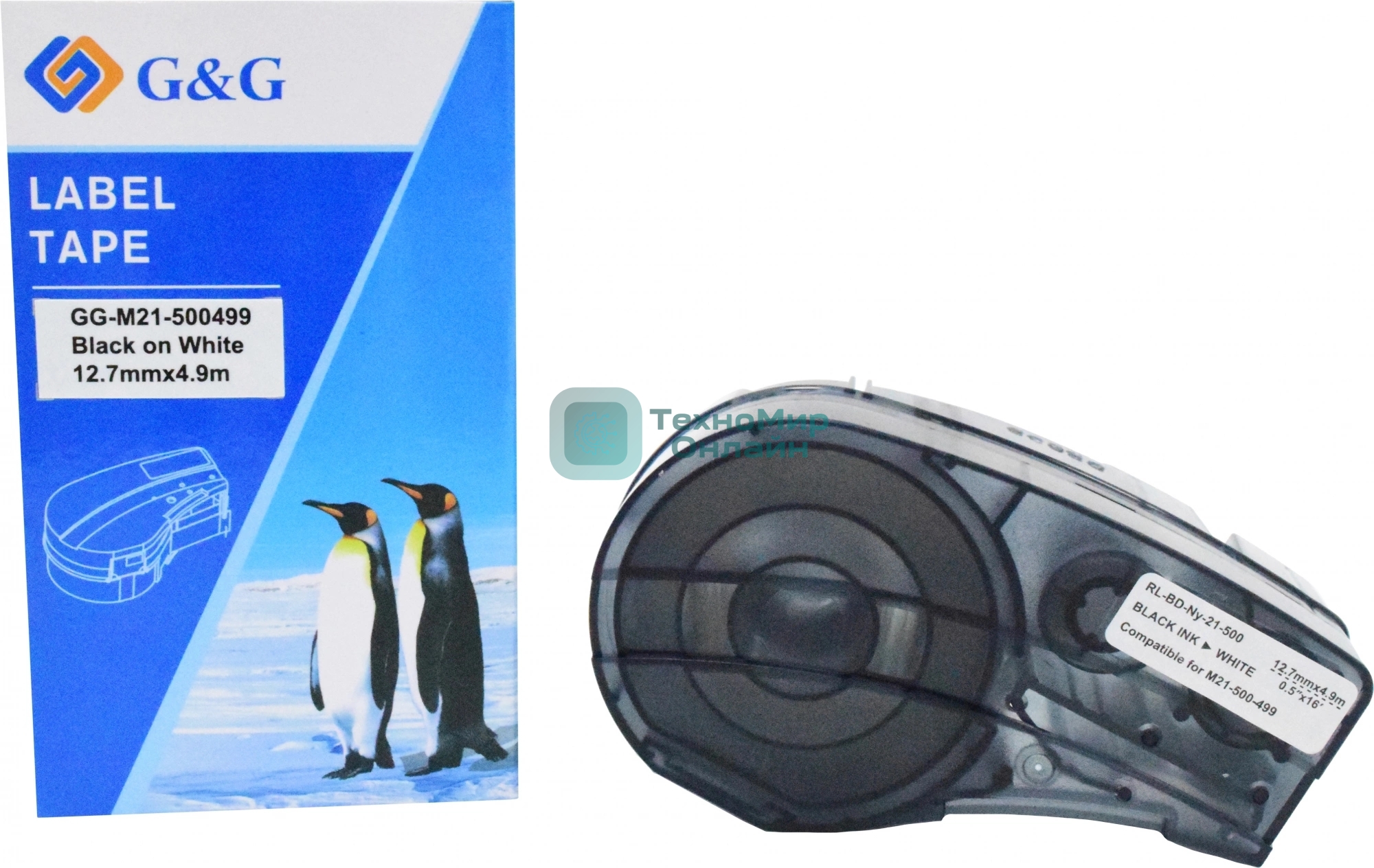 Картридж ленточный G&G GG-M21-500499 черный на белом 12.7x4.9 для Brady BMP21-PLUS, BMP21-LAB