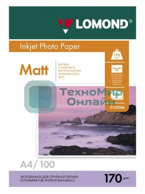 Фотобумага Lomond 0102006 A4/170г/м2/100л./белый матовое/матовое для струйной печати