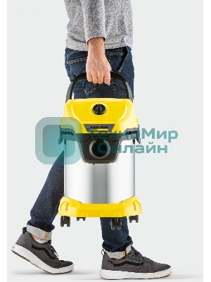 Строительный пылесос Karcher WD 3 S V-17/4/20 желтый, 1000 Вт, уборка сухая/сбор воды, пылесборник мешок/контейнер, 17 л