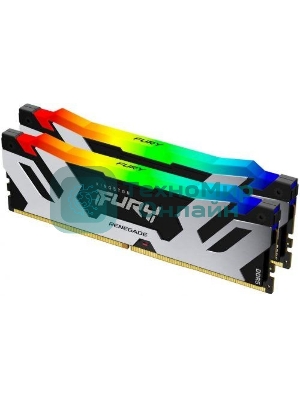 Оперативная память Kingston Fury Renegade, DDR5, 32GB (2x16GB), 6400MHz, CL32, DIMM, с радиатором, RGB, серебристый/черный