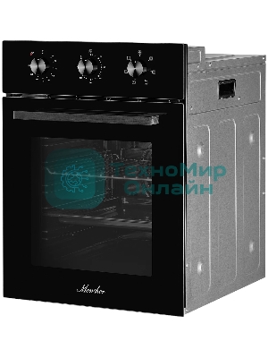 Встраиваемый духовой шкаф Monsher MOE 4563 Noir, электрический, High-Tech, объем 50 л, конвекция, гриль, 3 стекла в дверце, съемные стекла, съемная дверца, телескопические направляющие, черный