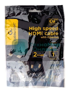 Кабель HDMI Cablexpert CCF2-HDMI4-1M, 19M/19M, v2.0, медь, позол.разъемы, экран, 2 фер.кольца, 1м, черный, пакет