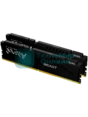 Оперативная память Kingston Fury Beast, DDR5, 32GB (2x16GB), 5200MHz, CL40, DIMM, радиатор, черный