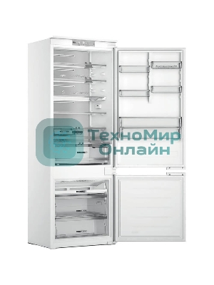 Холодильник встраиваемый Whirlpool WHSP70T241P 70 см, 193.5х54.3х69 см, 295/95 л, инверторный компрессор, автоматическая разморозка, зона свежести влажная, сенсорное управление, технология 6 SMYSL FreshControl, MultiFlow, FreezeControl, перенавешиваемые дверцы, скользящие направляющие, Италия