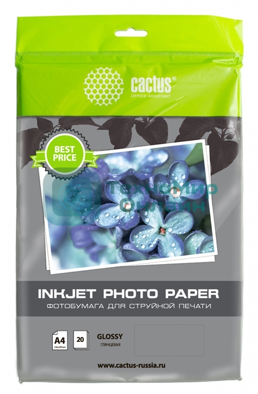 Фотобумага Cactus CS-GA413020ED A4/130г/м2/20л./белый глянцевое для струйной печати