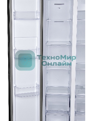 Холодильник Hyundai CS6503FV черное стекло двухкамерный 407/205л морозилка сбоку, No Frost, Side by Side