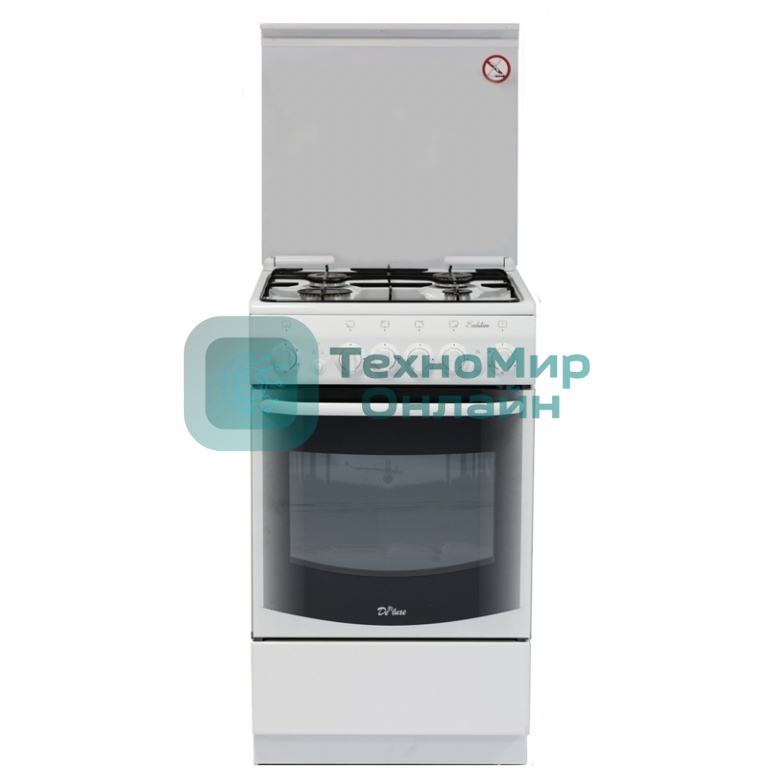 Плита газовая De Luxe 5040.33Г (КР) ЧР белый, конфорок 4 газовых, духовка 43 л, 50 см x 85 см x 50 см