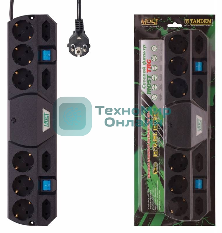Сетевой фильтр Most TRG 2 м (10 розеток) черный, коробка