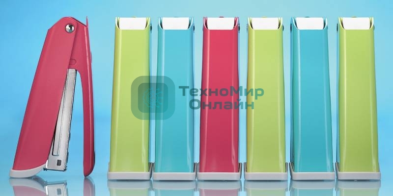 Степлер Kw-Trio 055A3 Half-strip Twist 24/6 26/6 (20 листов) встроенный антистеплер, ассорти, 50 скоб, металл