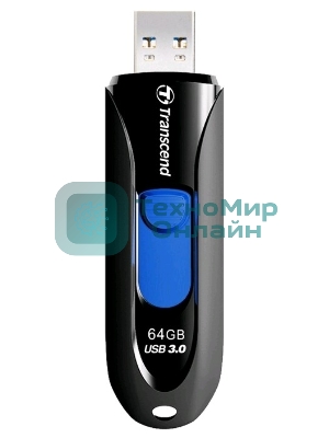 Флешка USB Transcend JetFlash 790 (TS64GJF790K), 64 Gb, USB 3.0, R/W 90/40, черный/синий
