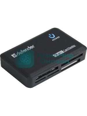 Кард-ридер Defender Optimus/черный/CF/MMC/MS/MS Duo/MS Micro M2/MS Pro/MS Pro Duo/RS-MMC/SD/SDHC/micro-SD/mini-SD/miсro-SDHC/USB 2.0 A(M)/черный