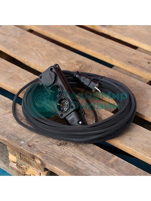 Удлинитель-шнур Rexant КГ 3х1.5, 20 м, 3 гнезда, морозостойкий, с/з, 16 А, 3500 Вт, IP44 (Сделано в России)