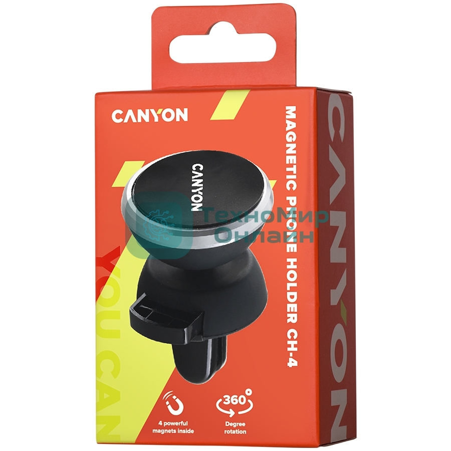 Держатель автомобильный Canyon Car Holder for Smartphones,magnetic suction function,with 2 plates(rectangle/circle), черный,40x35x50мм 0.033kg