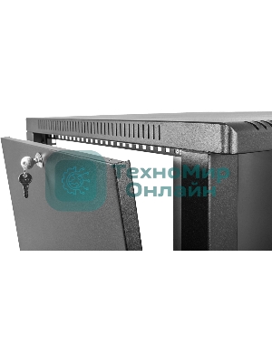 Шкаф коммутационный ЦМО ШРН-15.650-9005 настенный 15U 600x658мм пер.дв.стекл 200кг черный 600мм 180град.