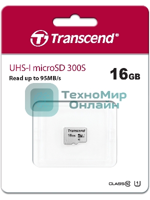 Флеш карта microSD 16Gb Transcend microSDHC Class 10 UHS-1 U1, (без адаптера), TLC